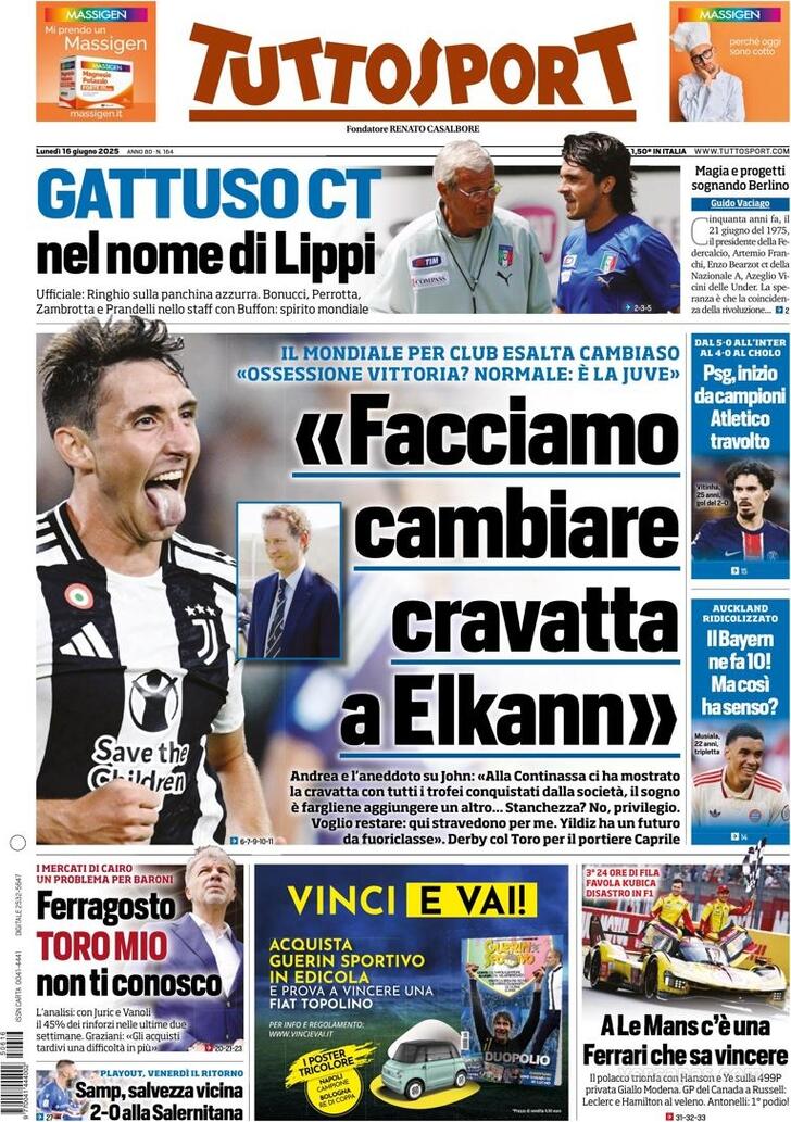 Capa Tuttosport - 2025-06-16