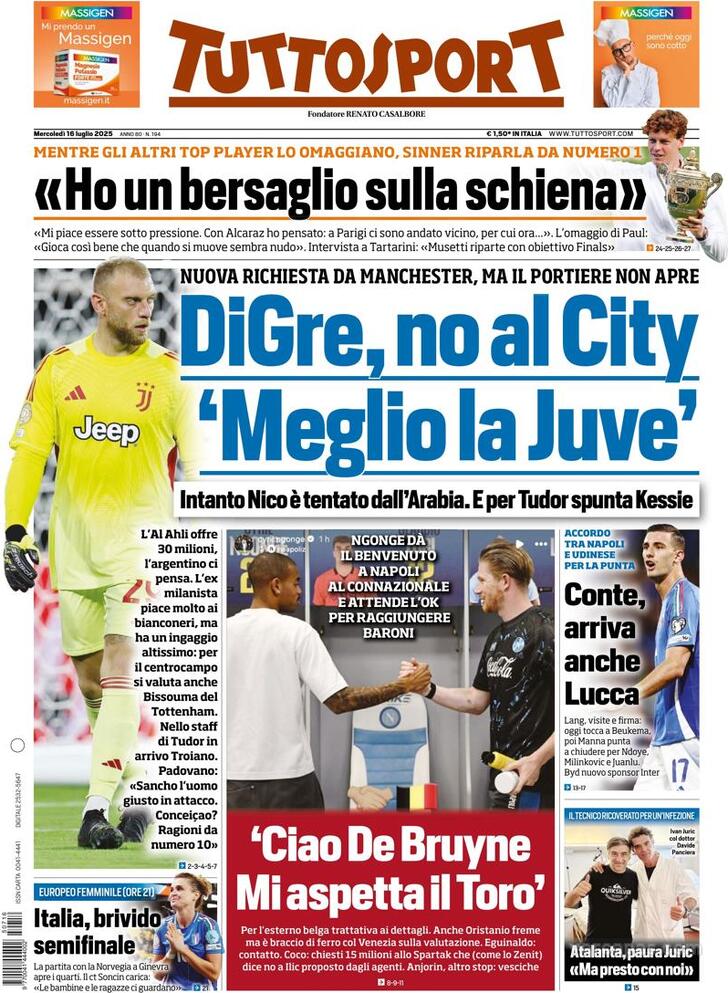 Capa Tuttosport - 2025-07-16