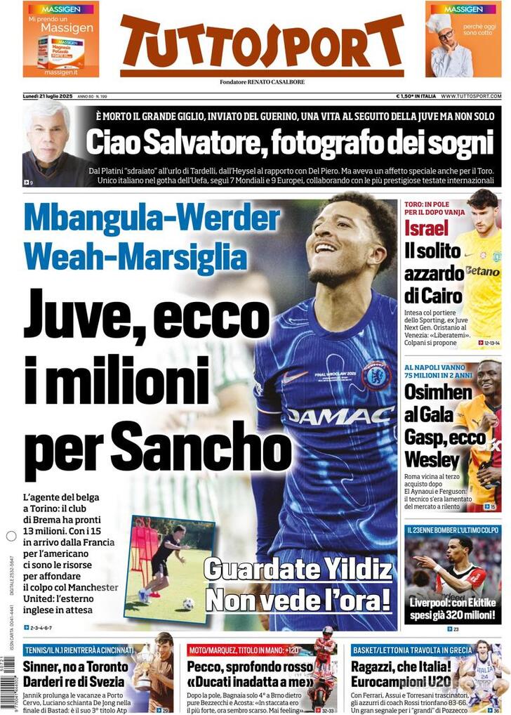 Capa Tuttosport - 2025-07-21