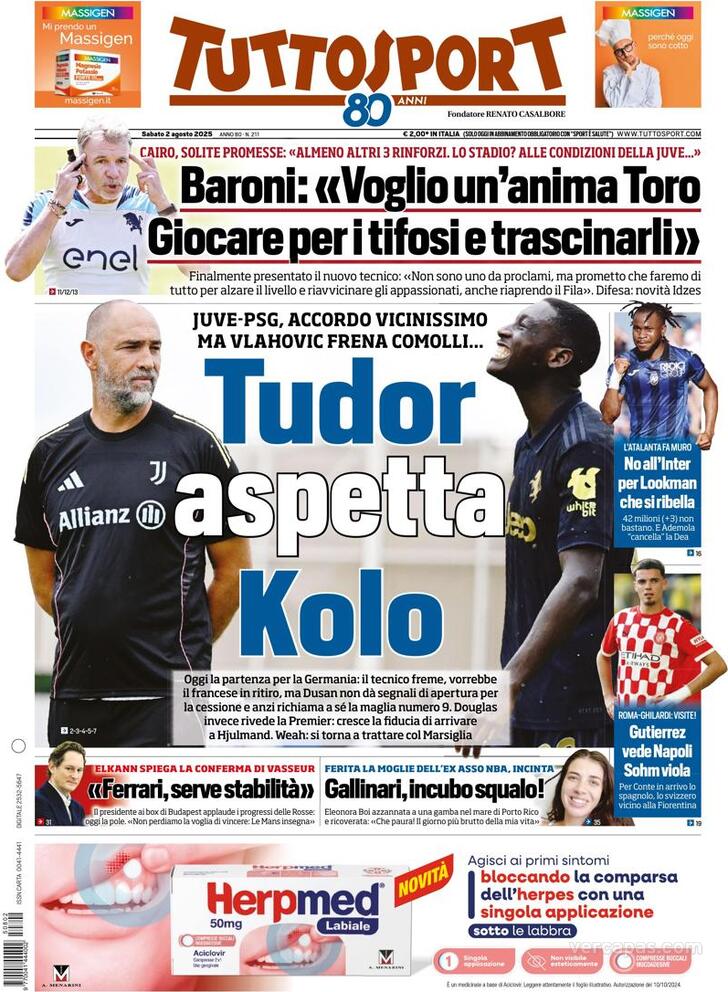 Capa Tuttosport - 2025-08-02