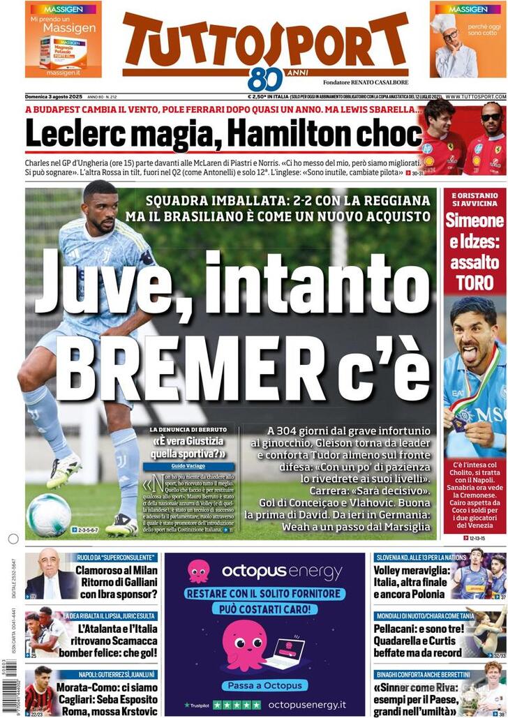 Capa Tuttosport - 2025-08-03