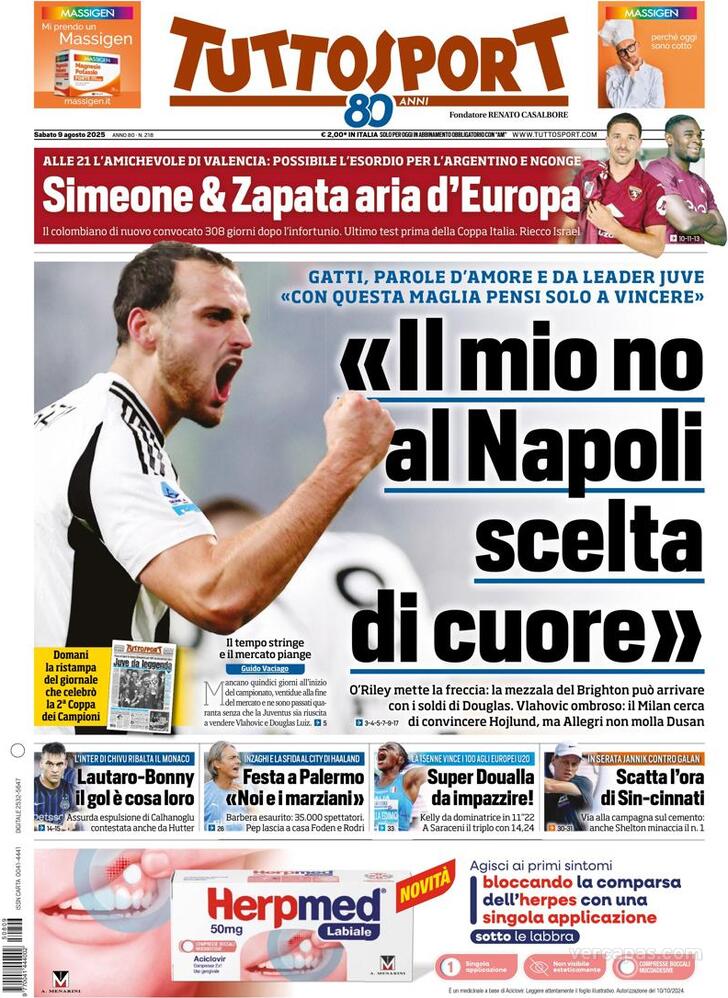 Capa Tuttosport - 2025-08-09