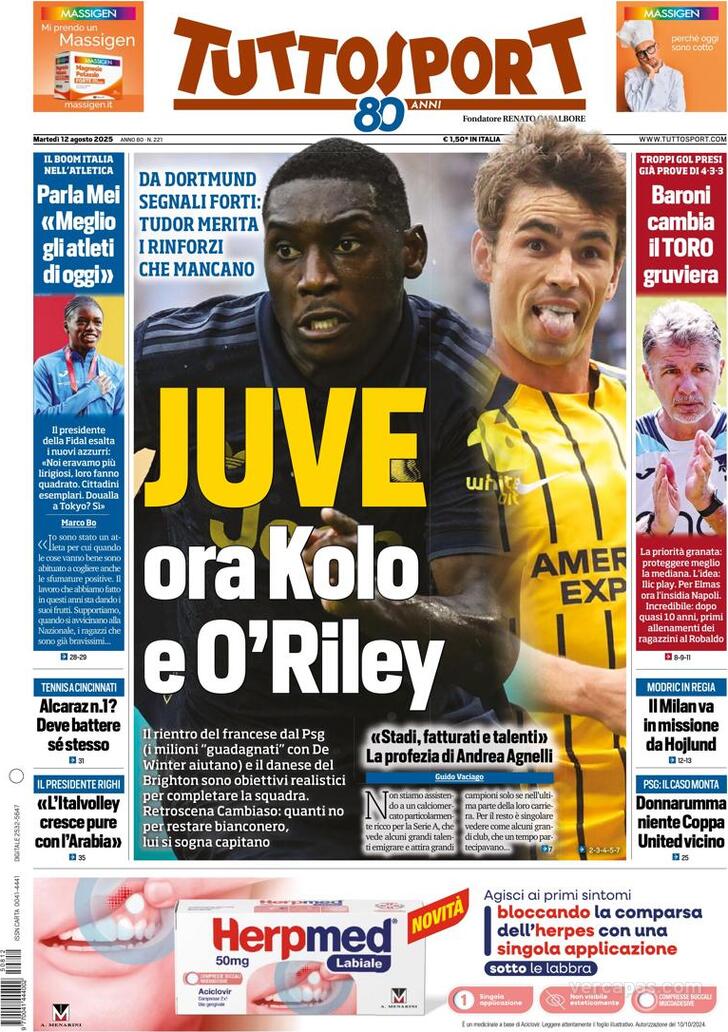 Capa Tuttosport - 2025-08-12