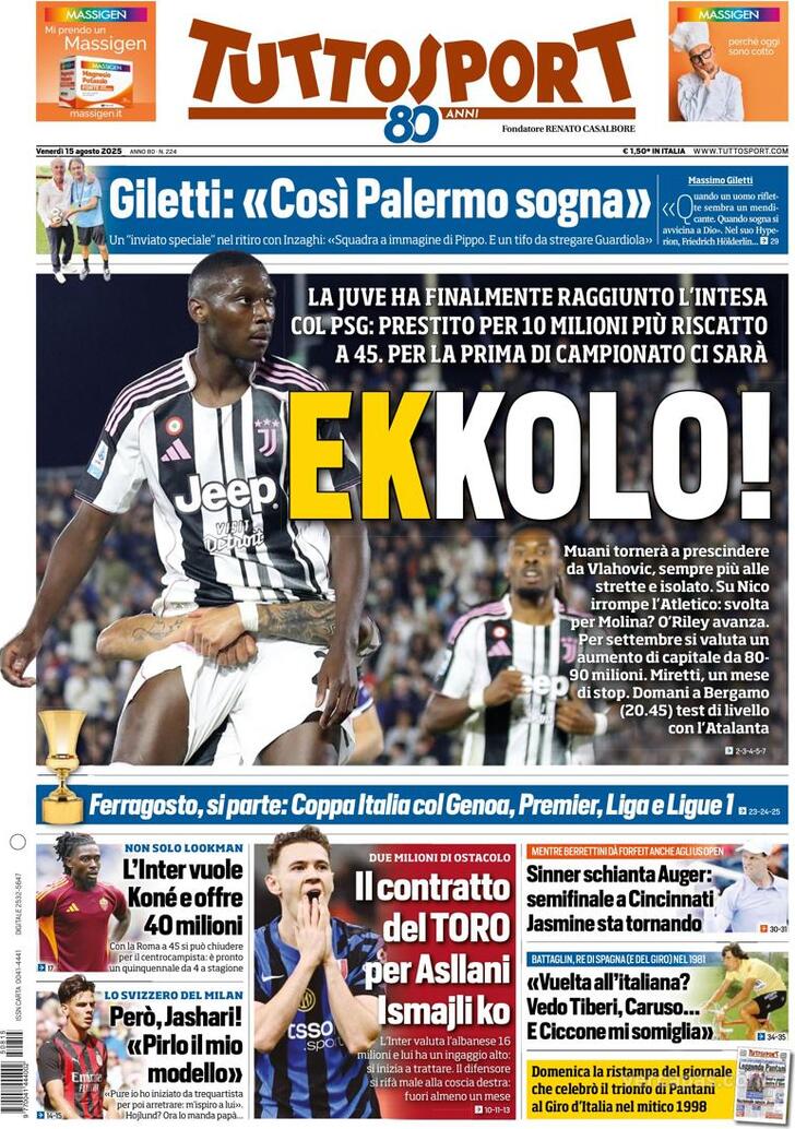 Capa Tuttosport - 2025-08-15