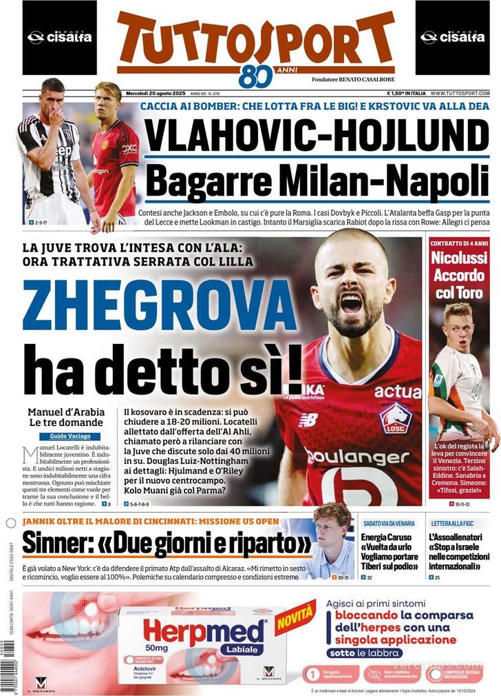Capa Tuttosport - 2025-08-20
