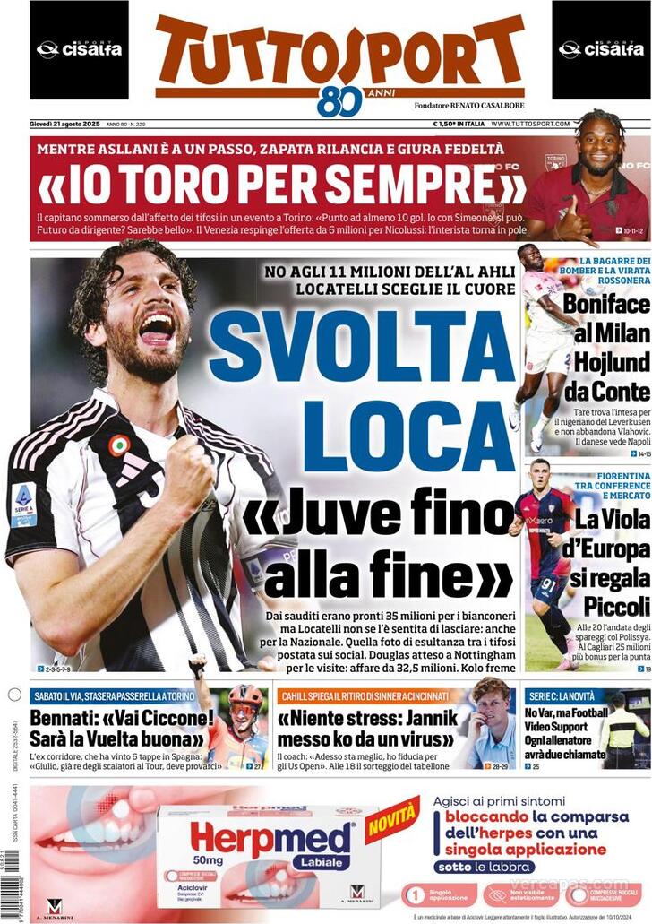 Capa Tuttosport - 2025-08-21