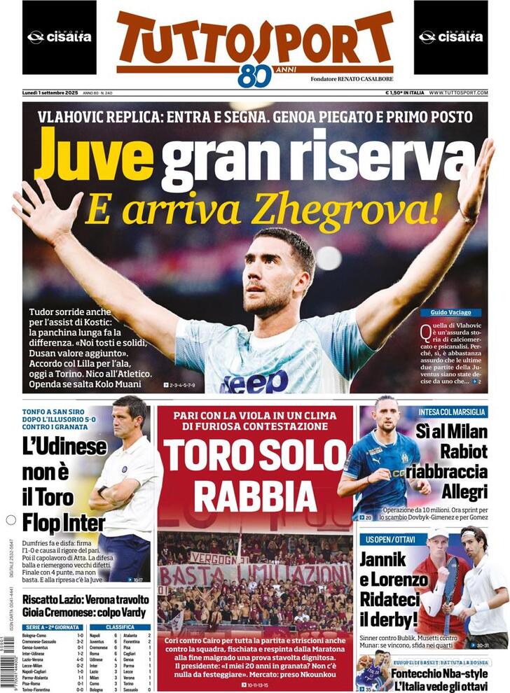 Capa Tuttosport - 2025-09-01