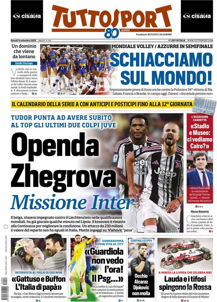 Capa Tuttosport - 2025-09-04