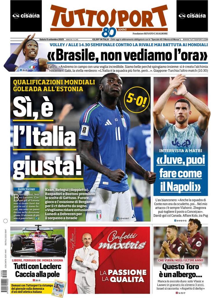 Capa Tuttosport - 2025-09-06