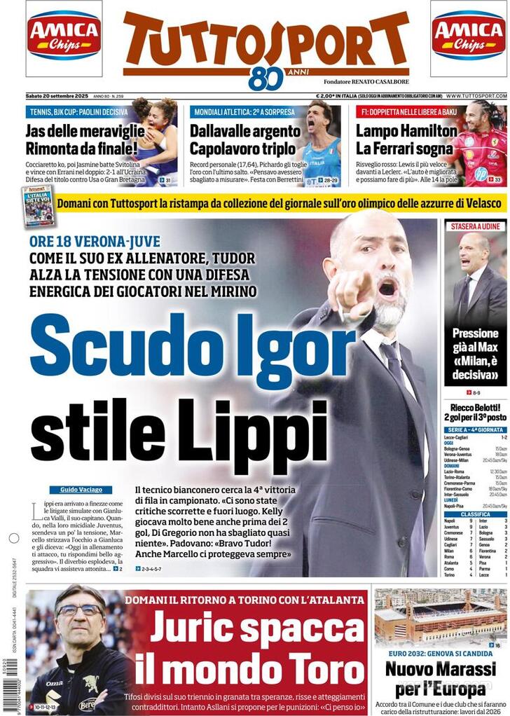 Capa Tuttosport - 2025-09-20