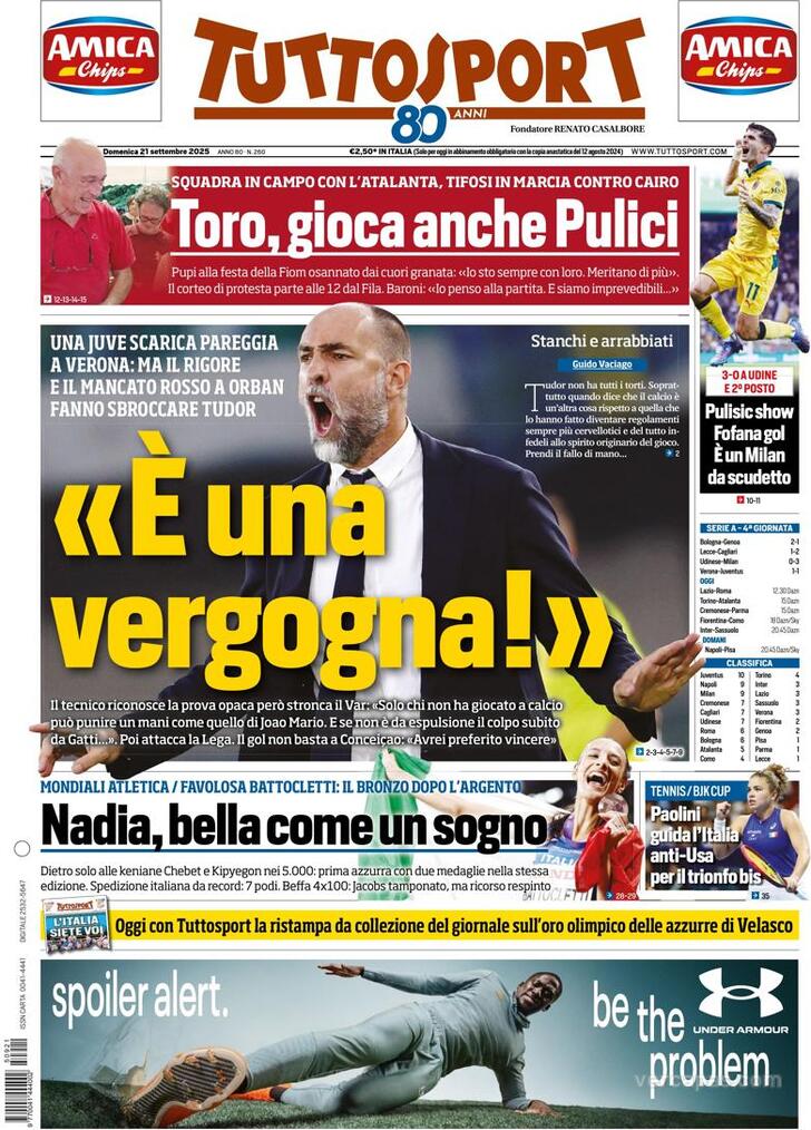 Capa Tuttosport - 2025-09-21