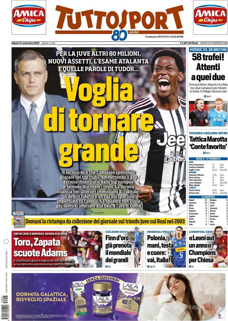 Capa Tuttosport - 2025-09-27