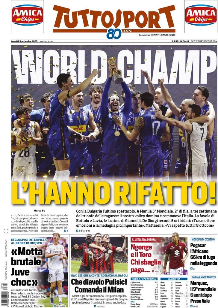 Capa Tuttosport - 2025-09-29