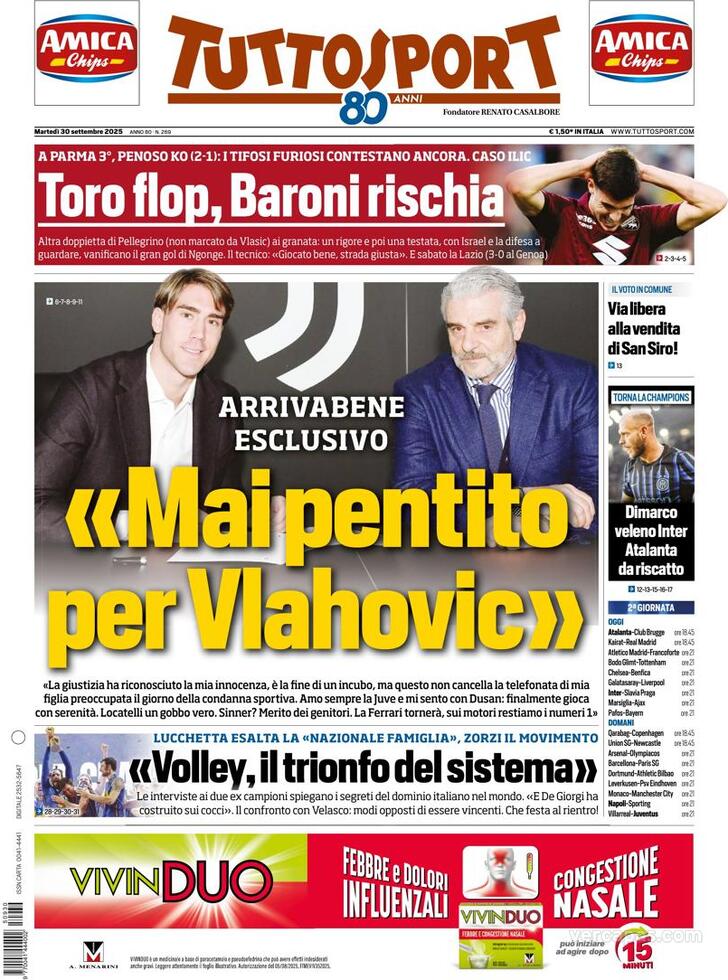 Capa Tuttosport - 2025-09-30