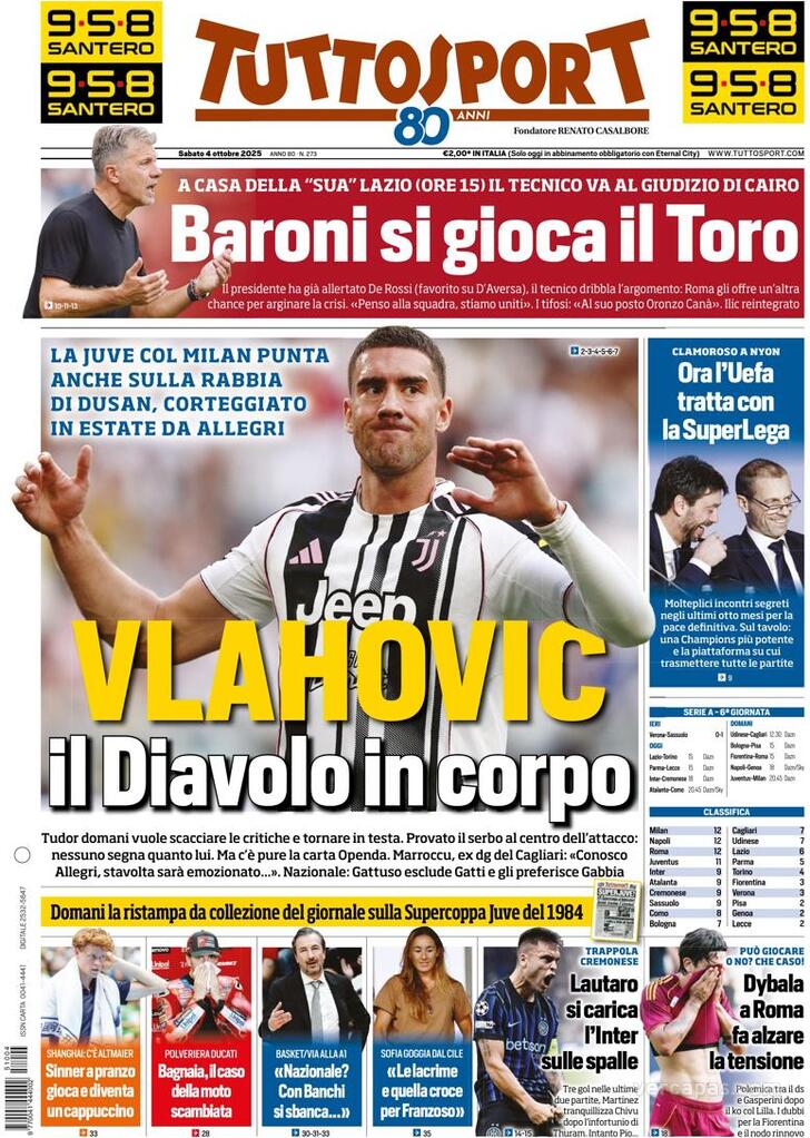 Capa Tuttosport - 2025-10-04