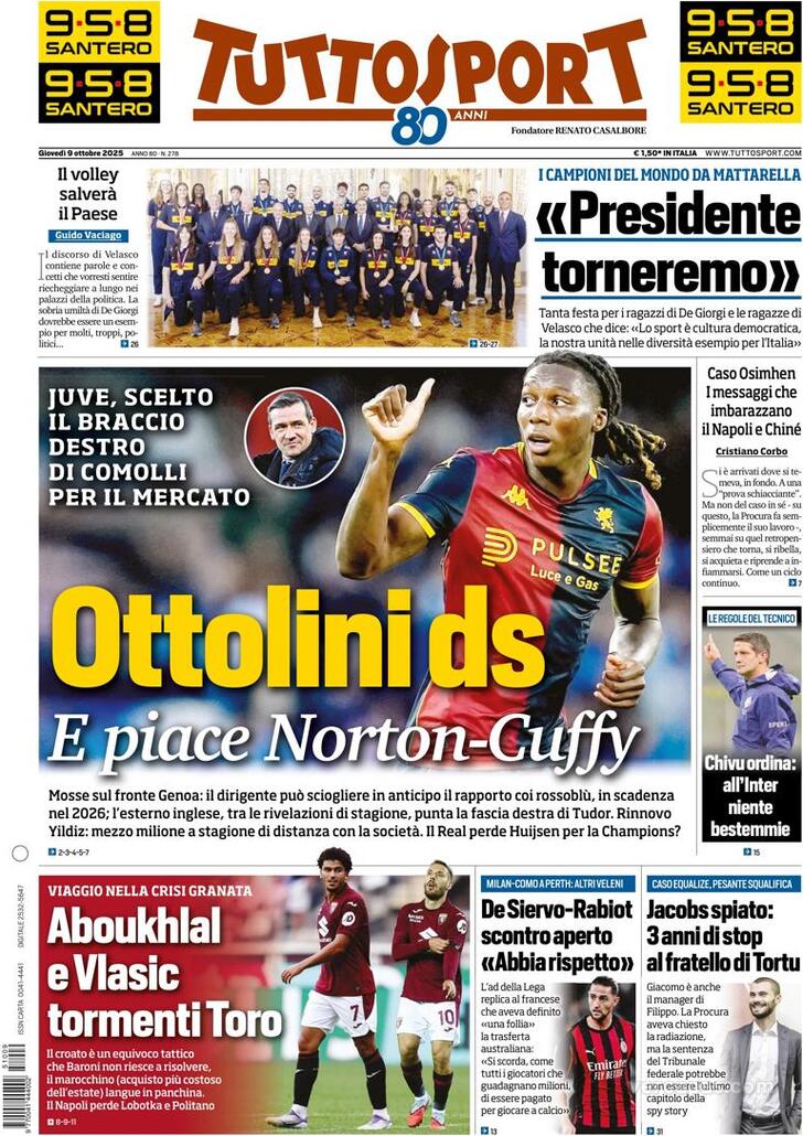 Capa Tuttosport - 2025-10-09