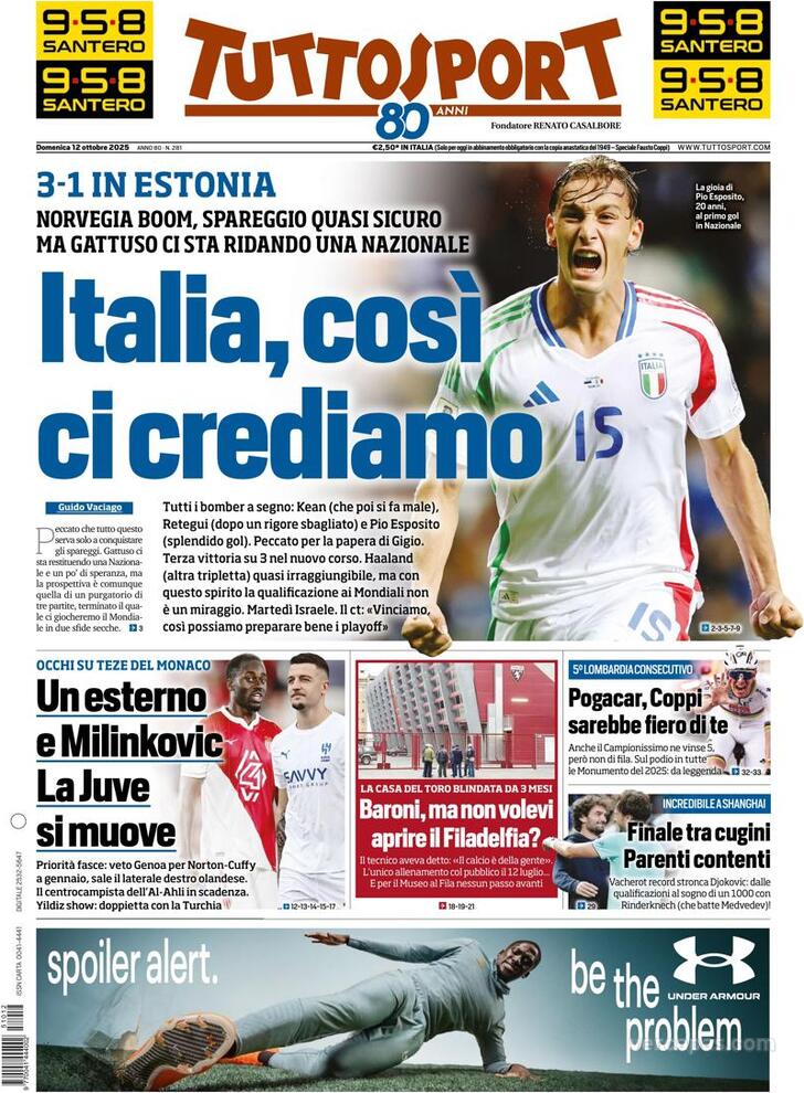Capa Tuttosport - 2025-10-12