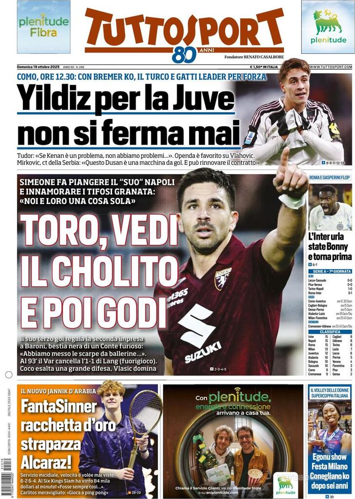 Capa Tuttosport - 2025-10-19