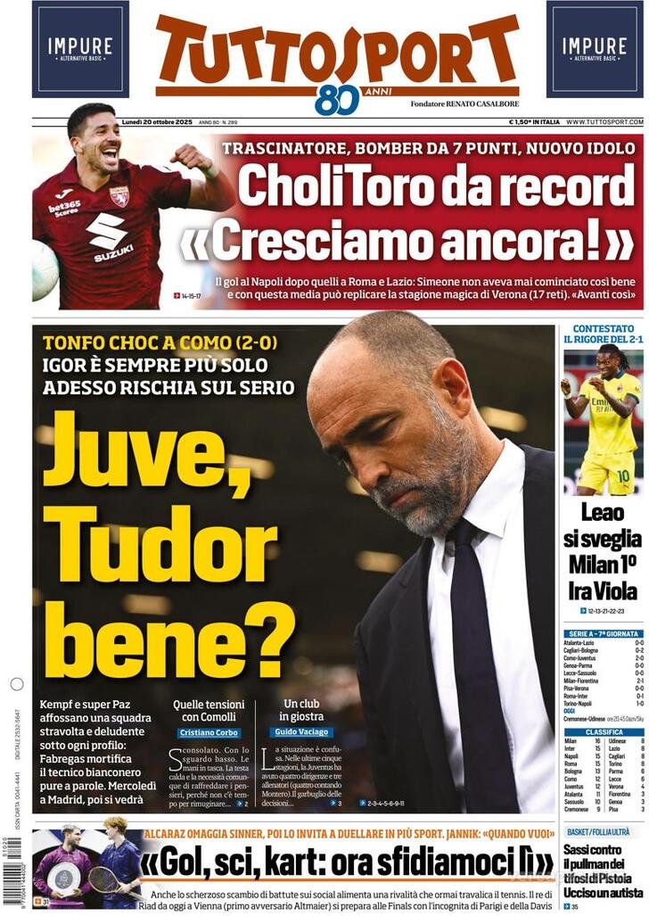 Capa Tuttosport - 2025-10-20