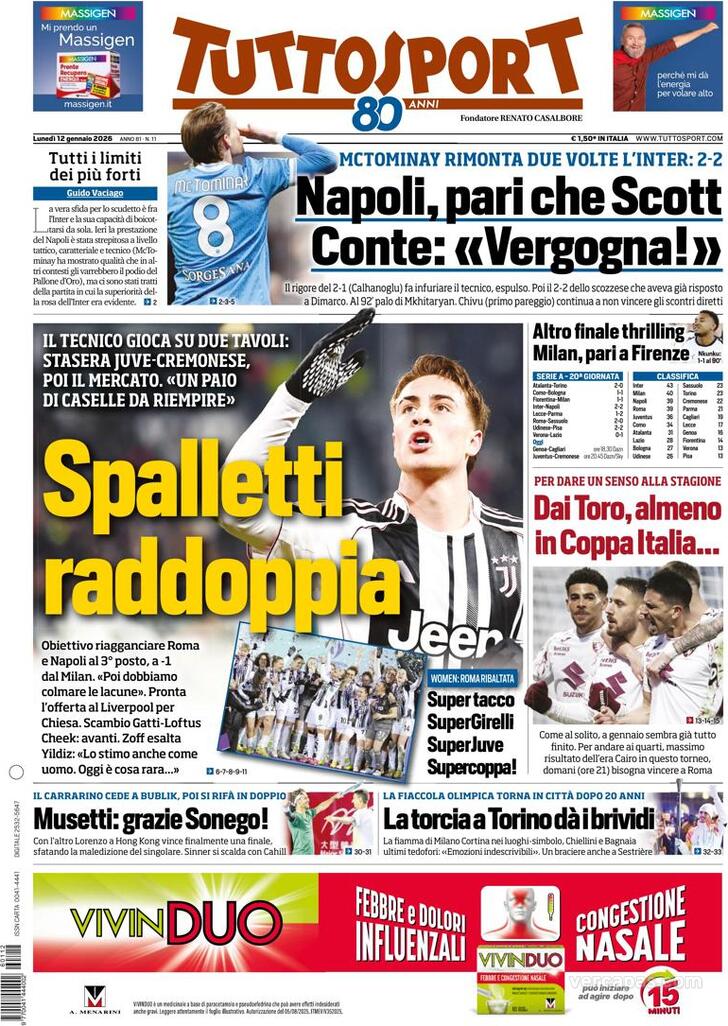 Capa Tuttosport - 2026-01-12