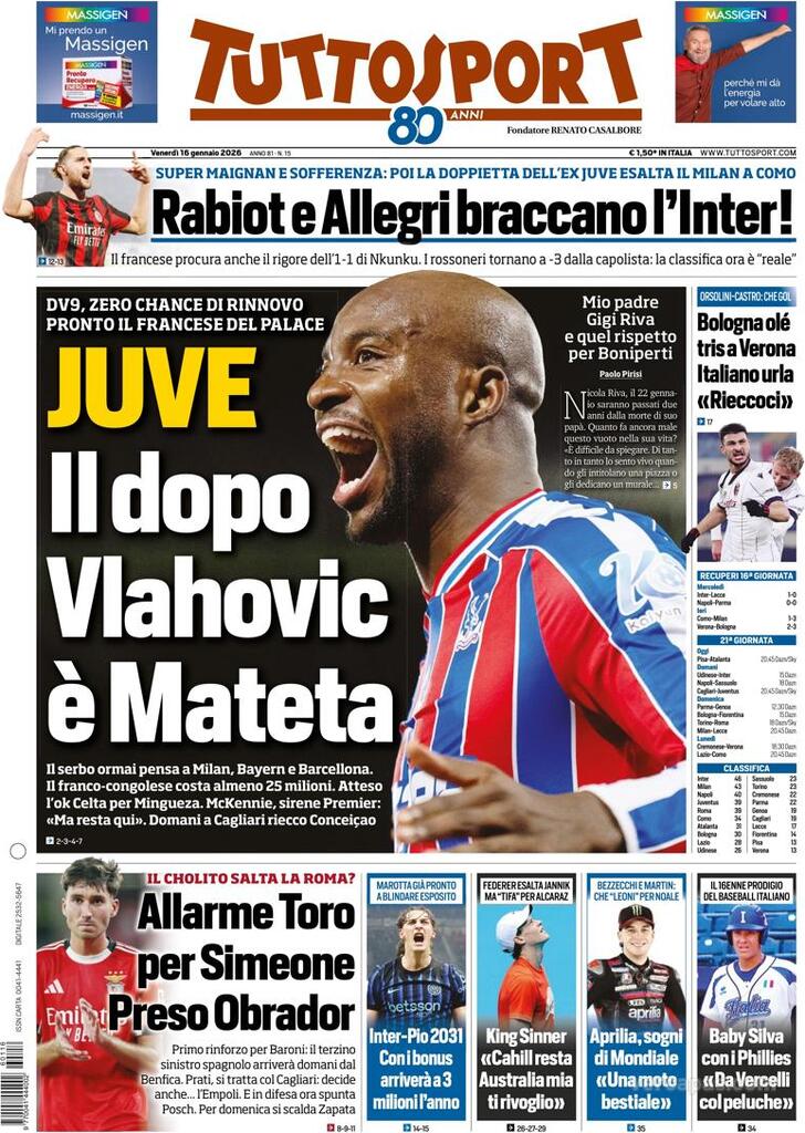 Capa Tuttosport - 2026-01-16