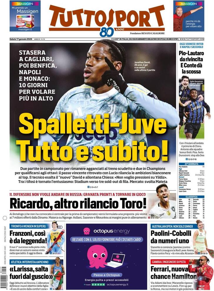 Capa Tuttosport - 2026-01-17
