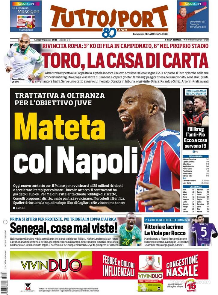 Capa Tuttosport - 2026-01-19