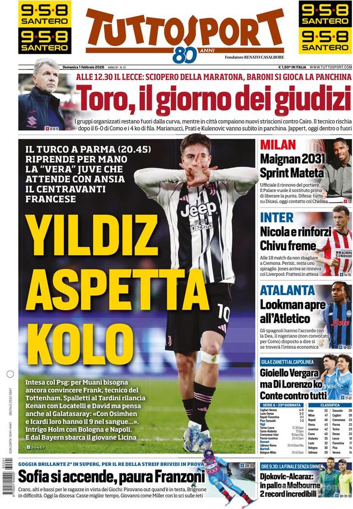 Capa Tuttosport - 2026-02-01