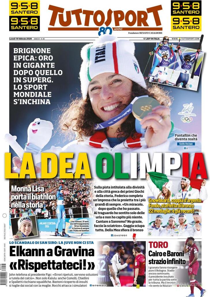Capa Tuttosport - 2026-02-16