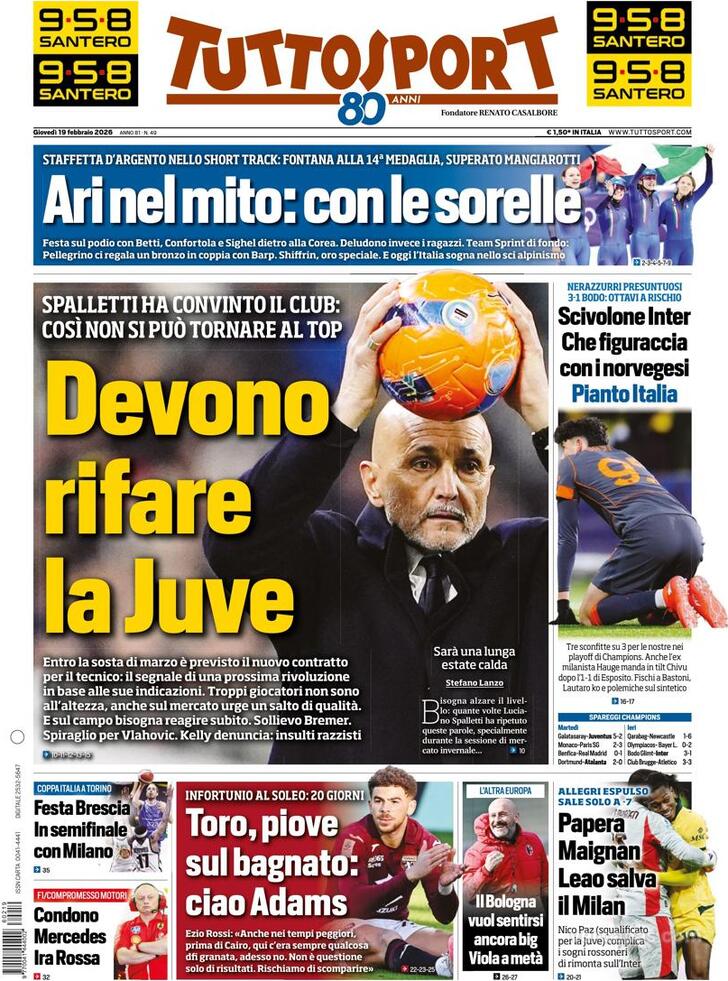 Capa Tuttosport - 2026-02-19