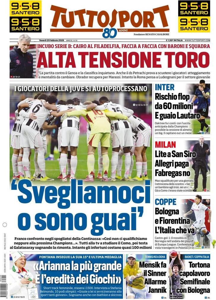 Capa Tuttosport - 2026-02-20