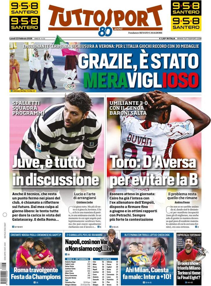 Capa Tuttosport - 2026-02-23