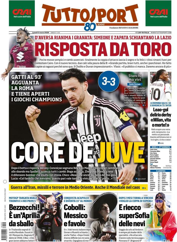 Capa Tuttosport - 2026-03-02