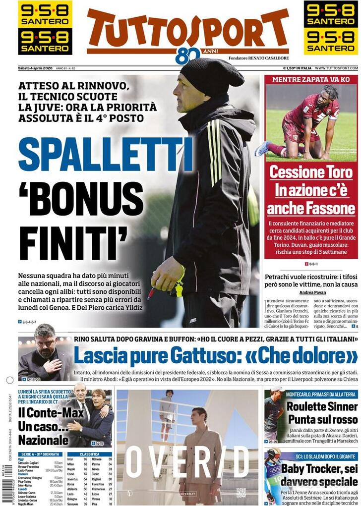 Capa Tuttosport - 2026-04-04