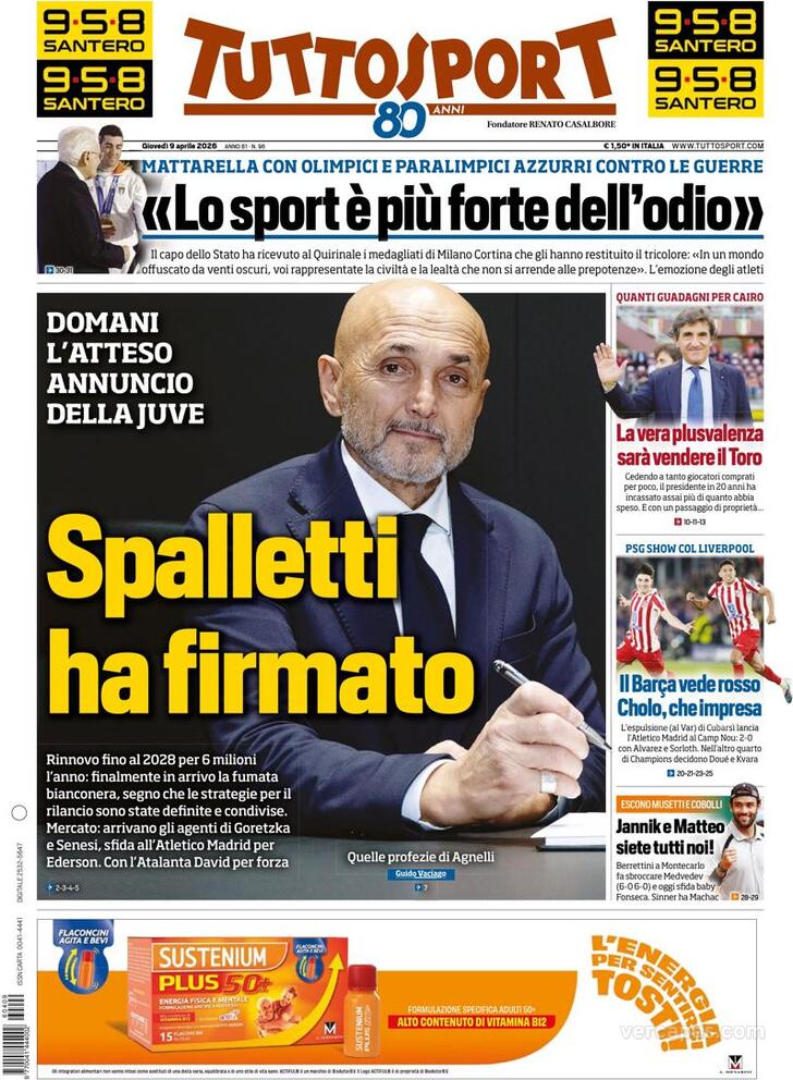Capa Tuttosport - 2026-04-09