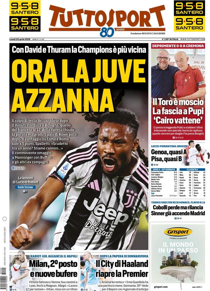 Capa Tuttosport - 2026-04-20