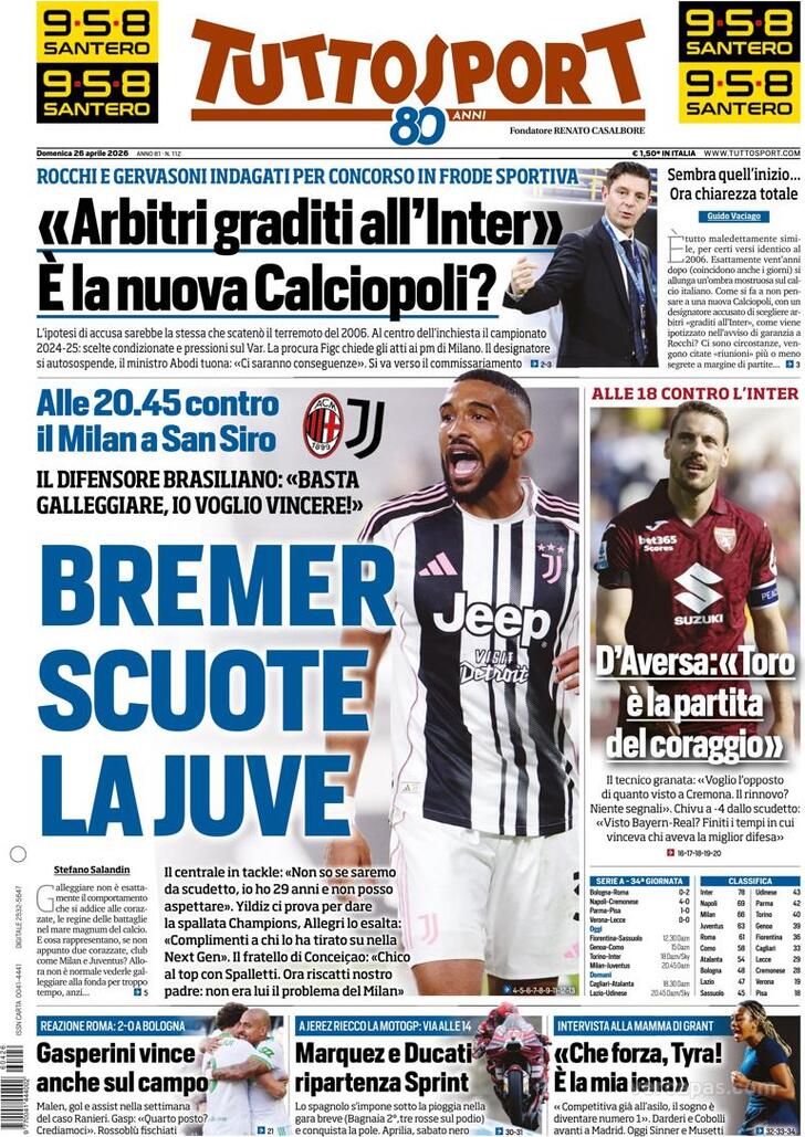 Capa Tuttosport - 2026-04-26