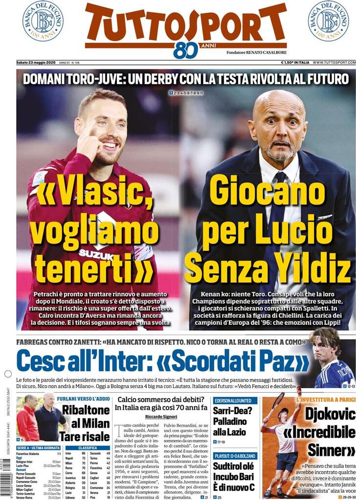 Capa Tuttosport - 2026-05-23