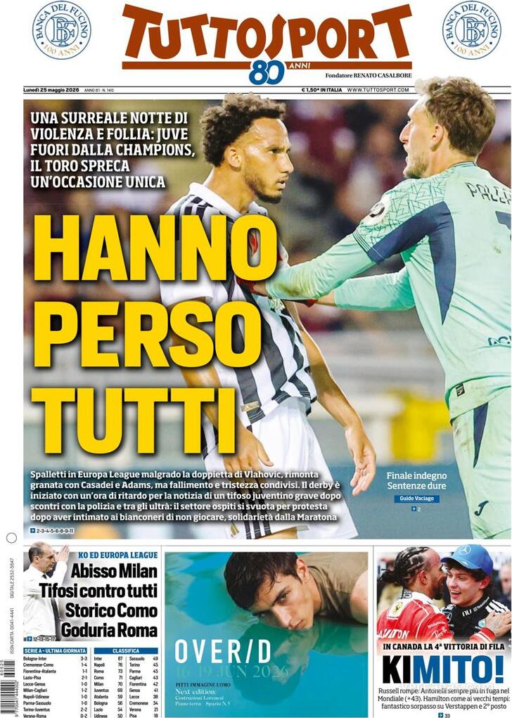 Capa Tuttosport - 2026-05-25