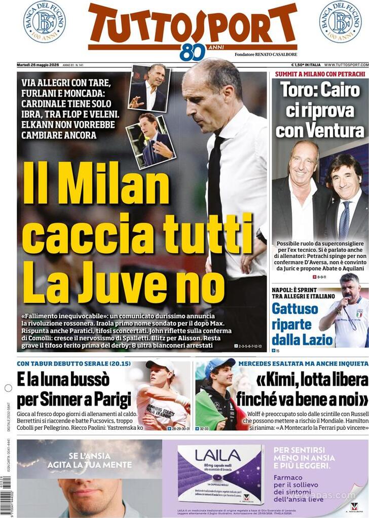Capa Tuttosport - 2026-05-26