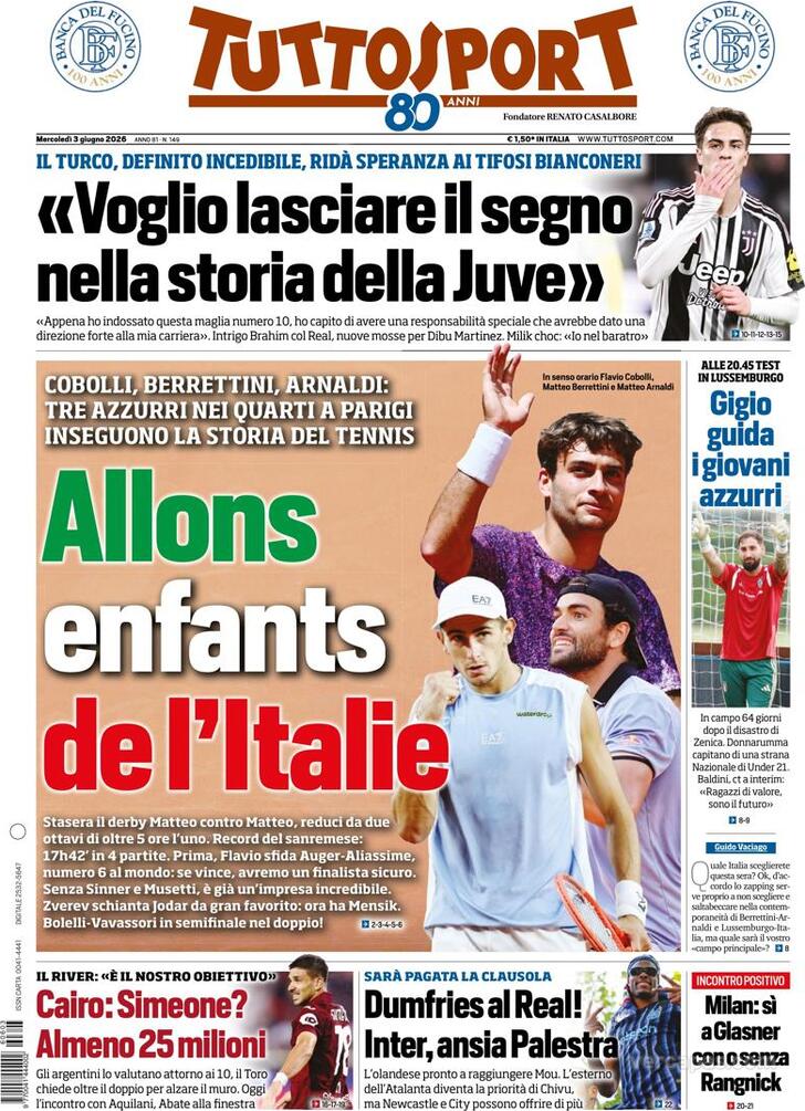 Capa Tuttosport - 2026-06-03