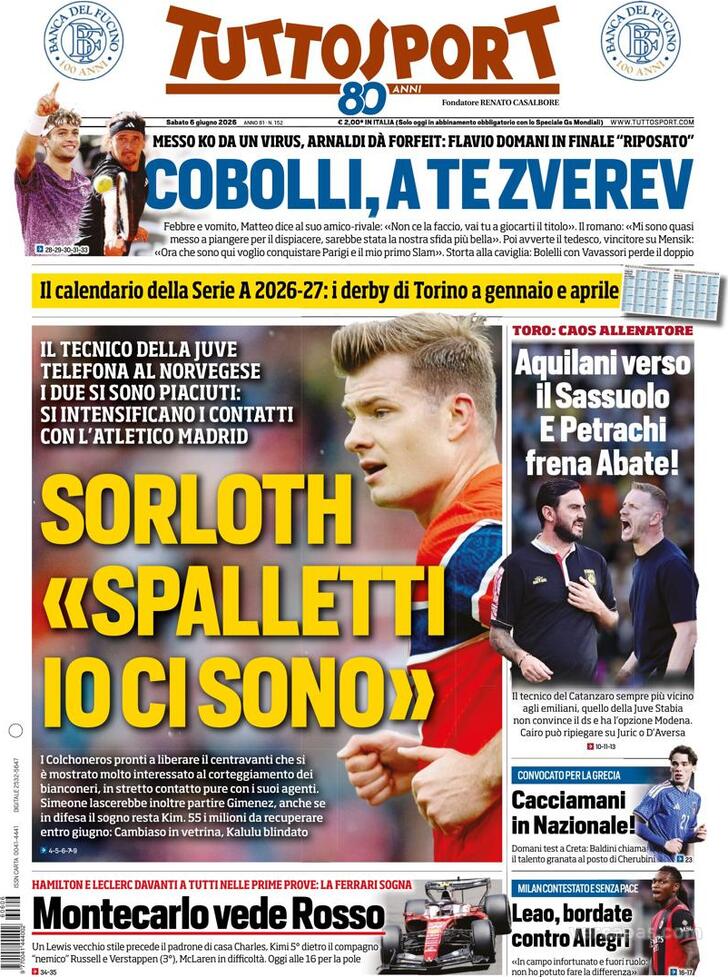 Capa Tuttosport - 2026-06-06