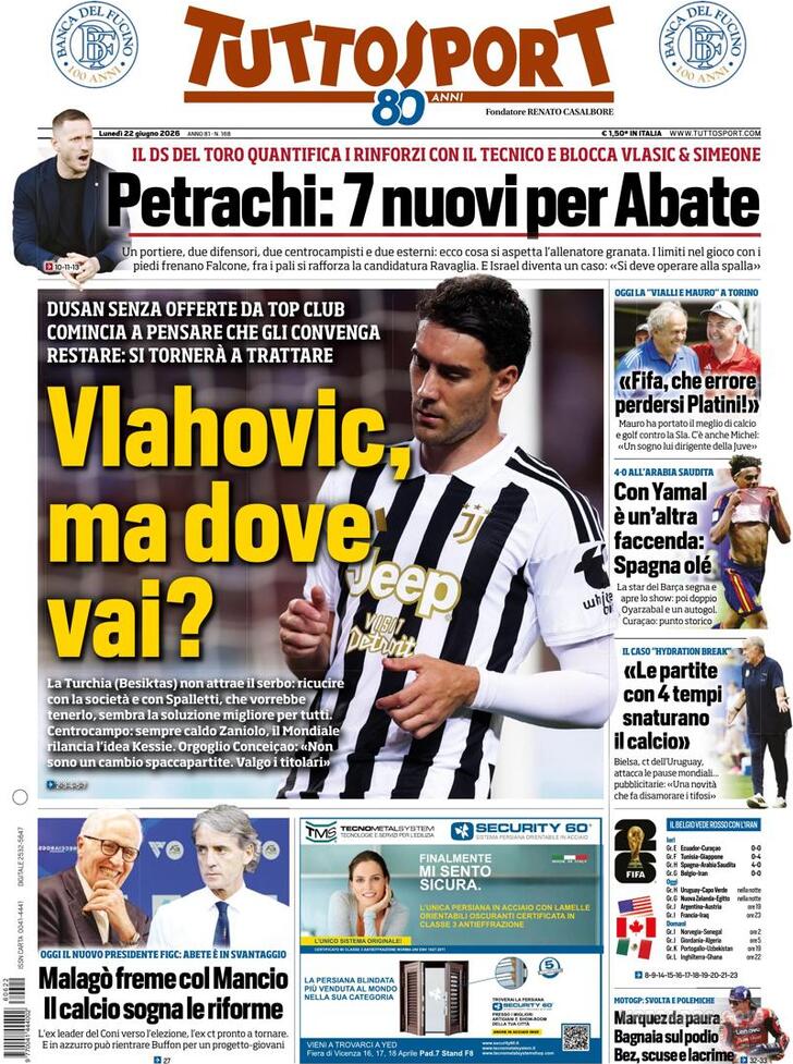 Capa Tuttosport - 2026-06-22