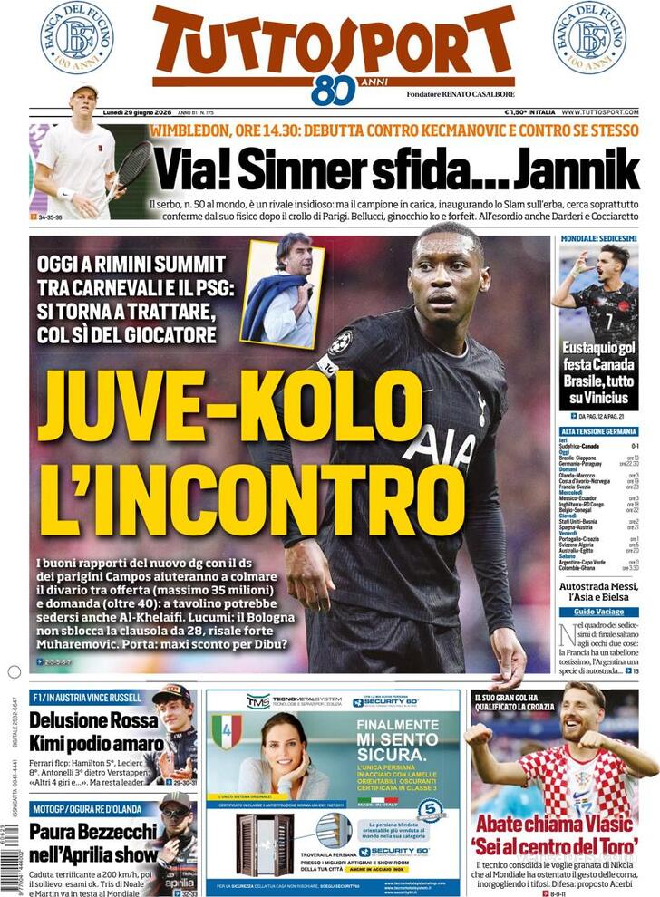 Capa Tuttosport - 2026-06-29