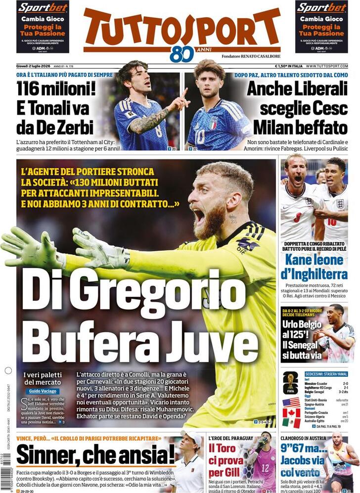 Capa Tuttosport - 2026-07-02