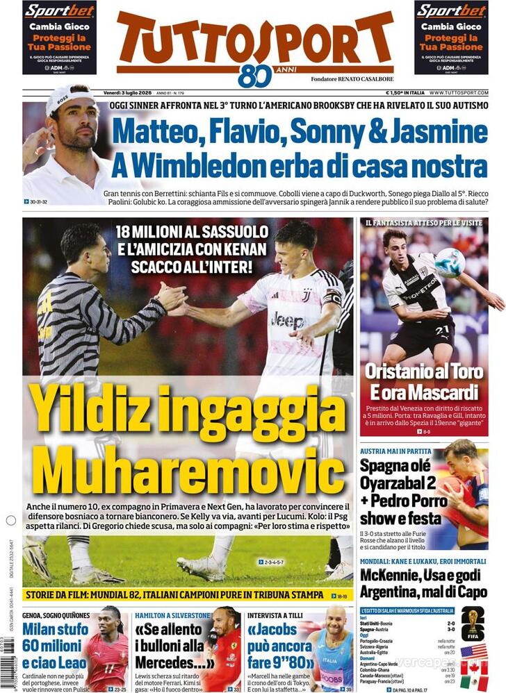 Capa Tuttosport - 2026-07-03