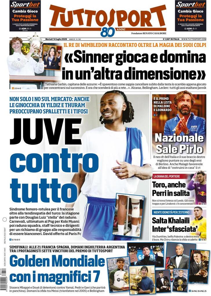 Capa Tuttosport - 2026-07-14