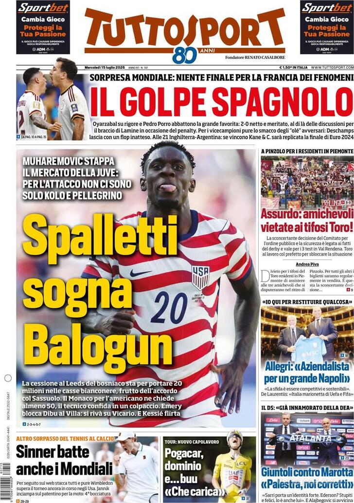 Capa Tuttosport - 2026-07-15