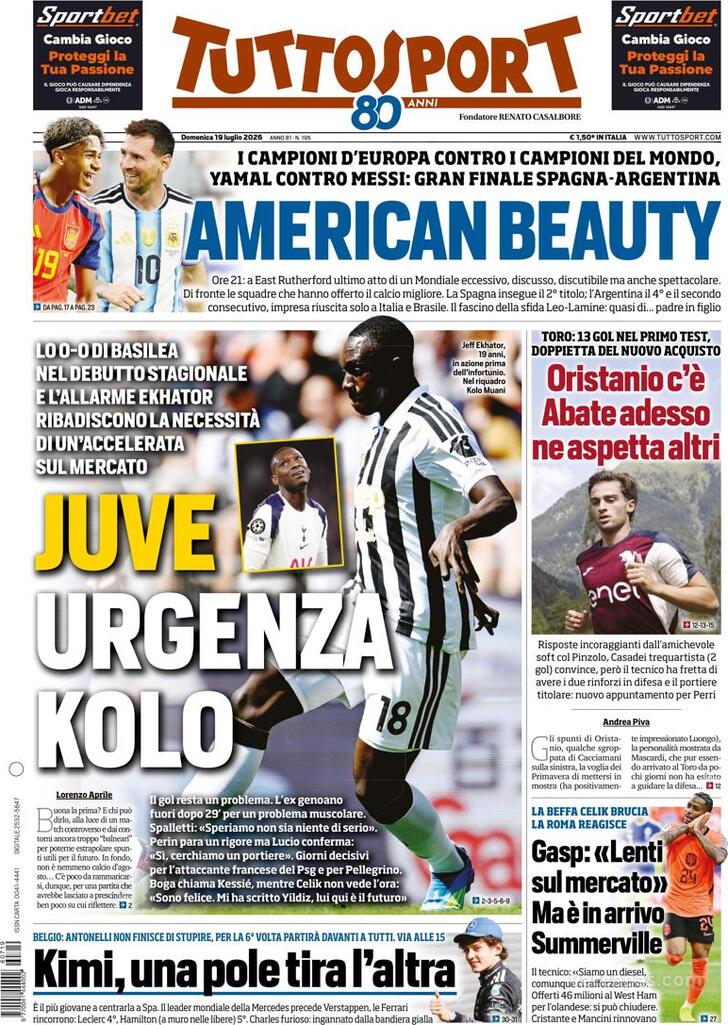 Capa Tuttosport - 2026-07-19