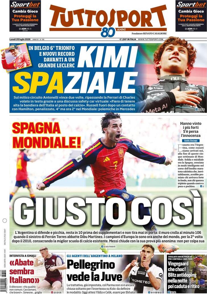Capa Tuttosport - 2026-07-20